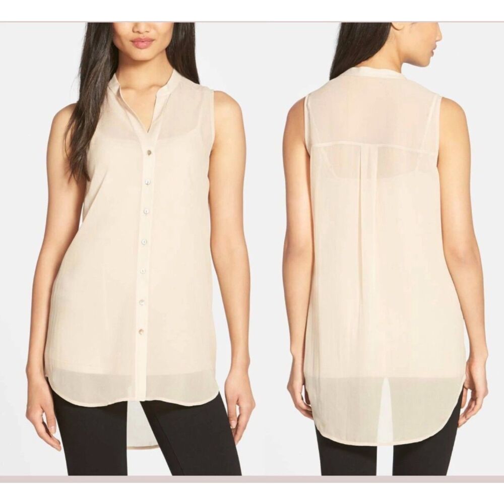 100% Silk Eileen Fisher Button-Down Blouse Sheer Office Wear Medium